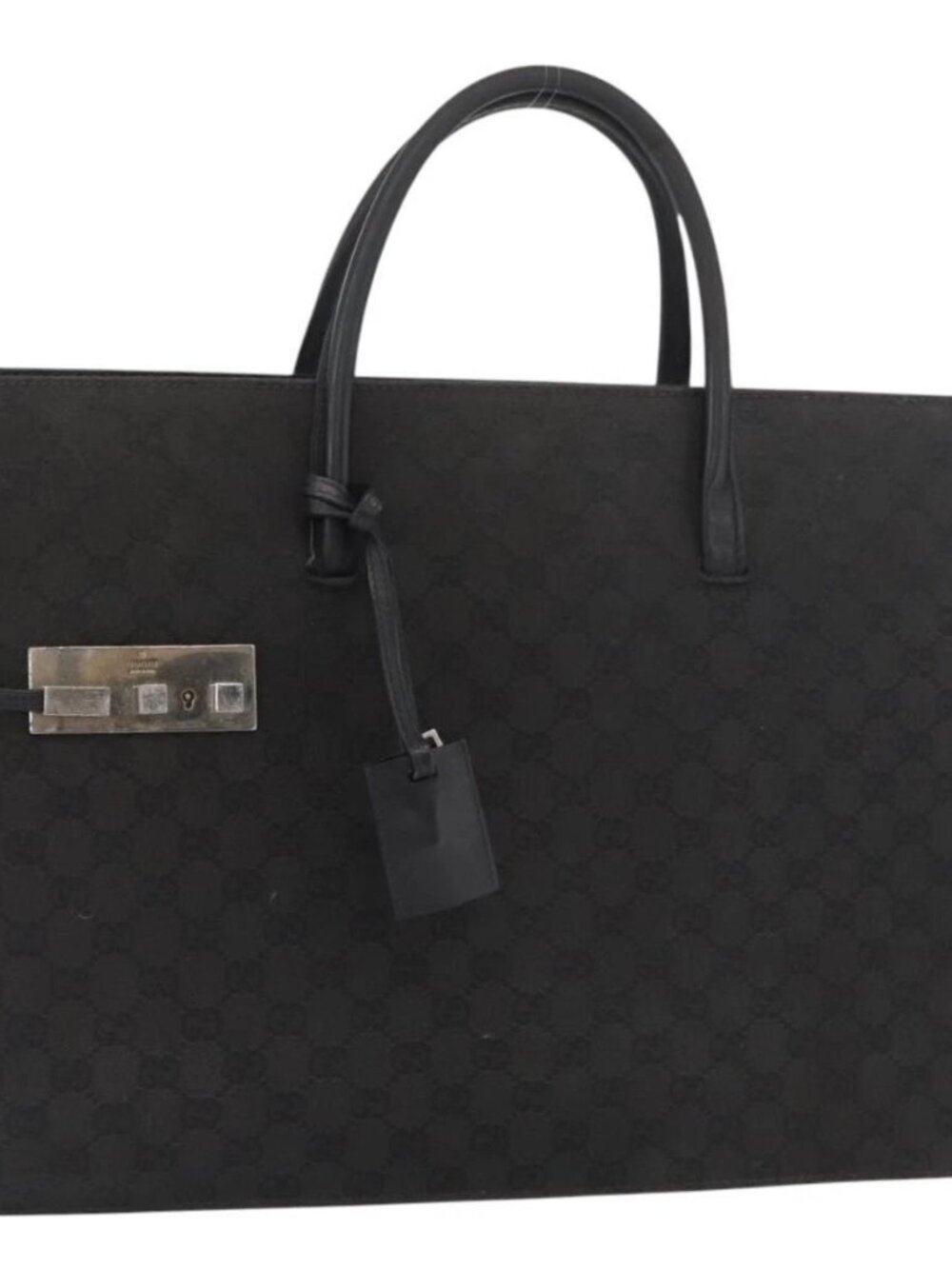 GUCCI GG Canvas Hand Bag Black Silver Auth 181578